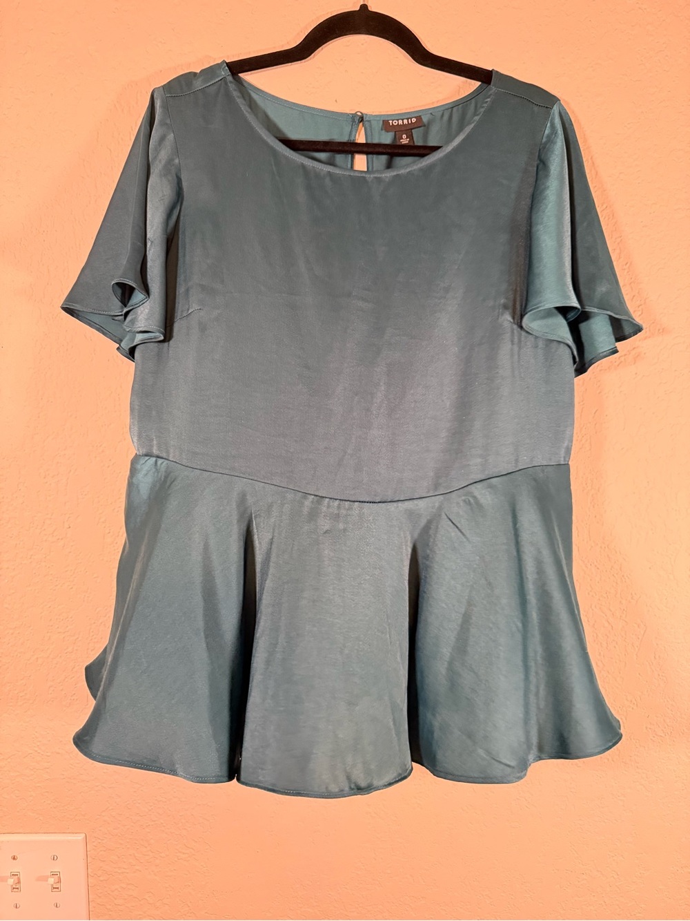 Torrid Teal Peplum Satin Top Womens 0
